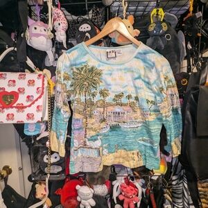 Y2K Beaded Scenic Print Top